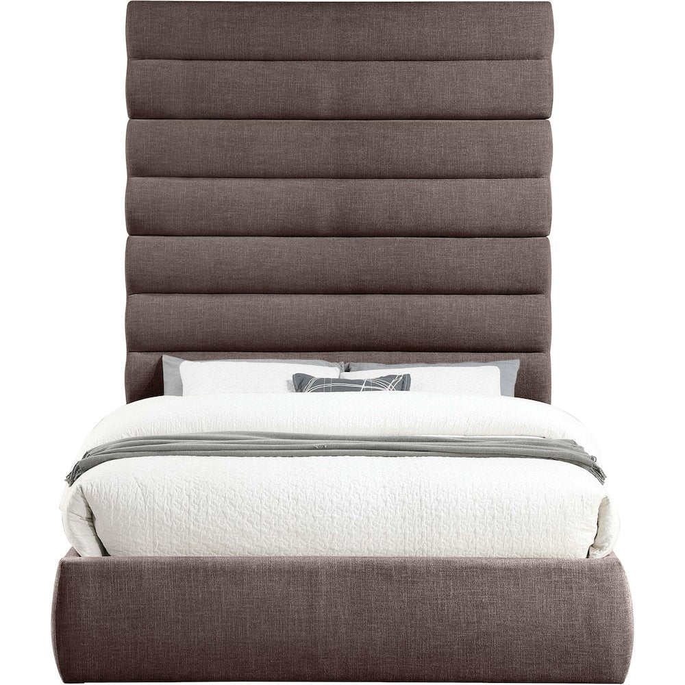 Adam Brown Linen Textured Fabric Queen Bed