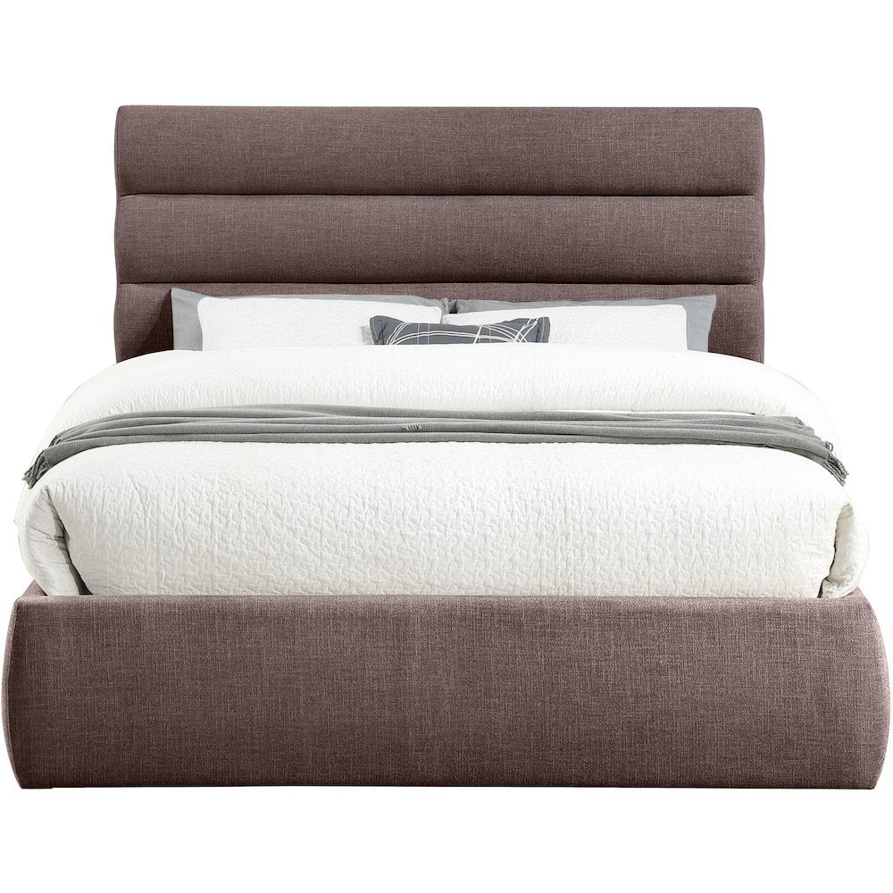 Adam Brown Linen Textured Fabric Queen Bed