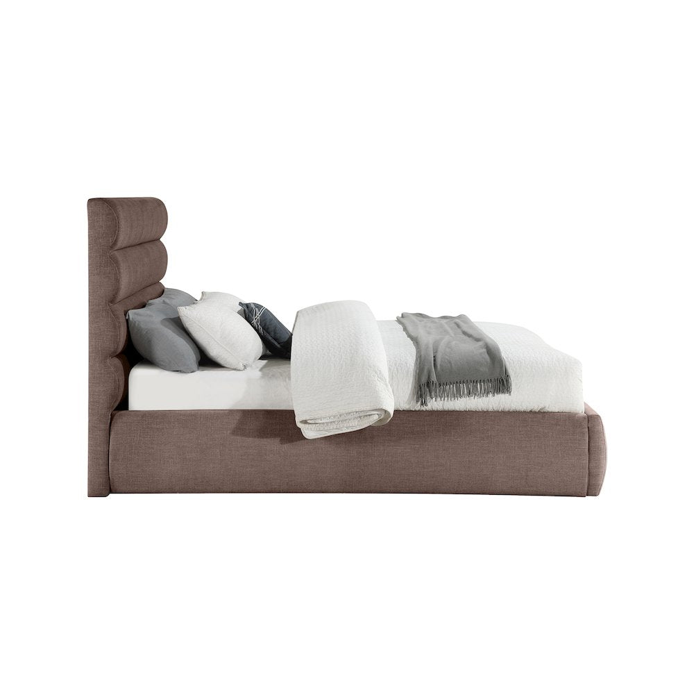 Adam Brown Linen Textured Fabric Queen Bed