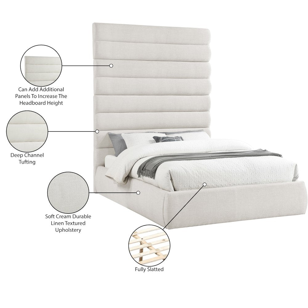Adam Cream Linen Textured Fabric Queen Bed