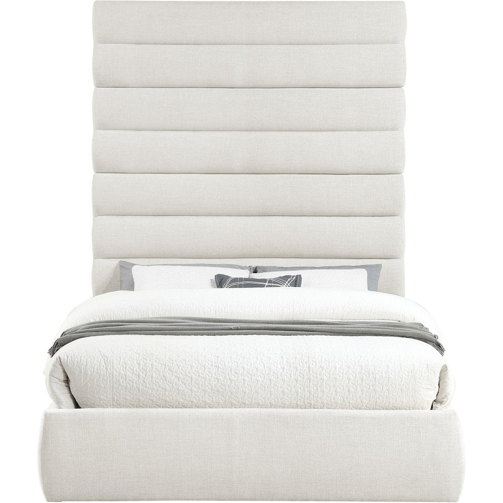 Adam Cream Linen Textured Fabric Queen Bed
