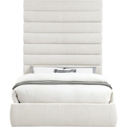 Adam Cream Linen Textured Fabric Queen Bed