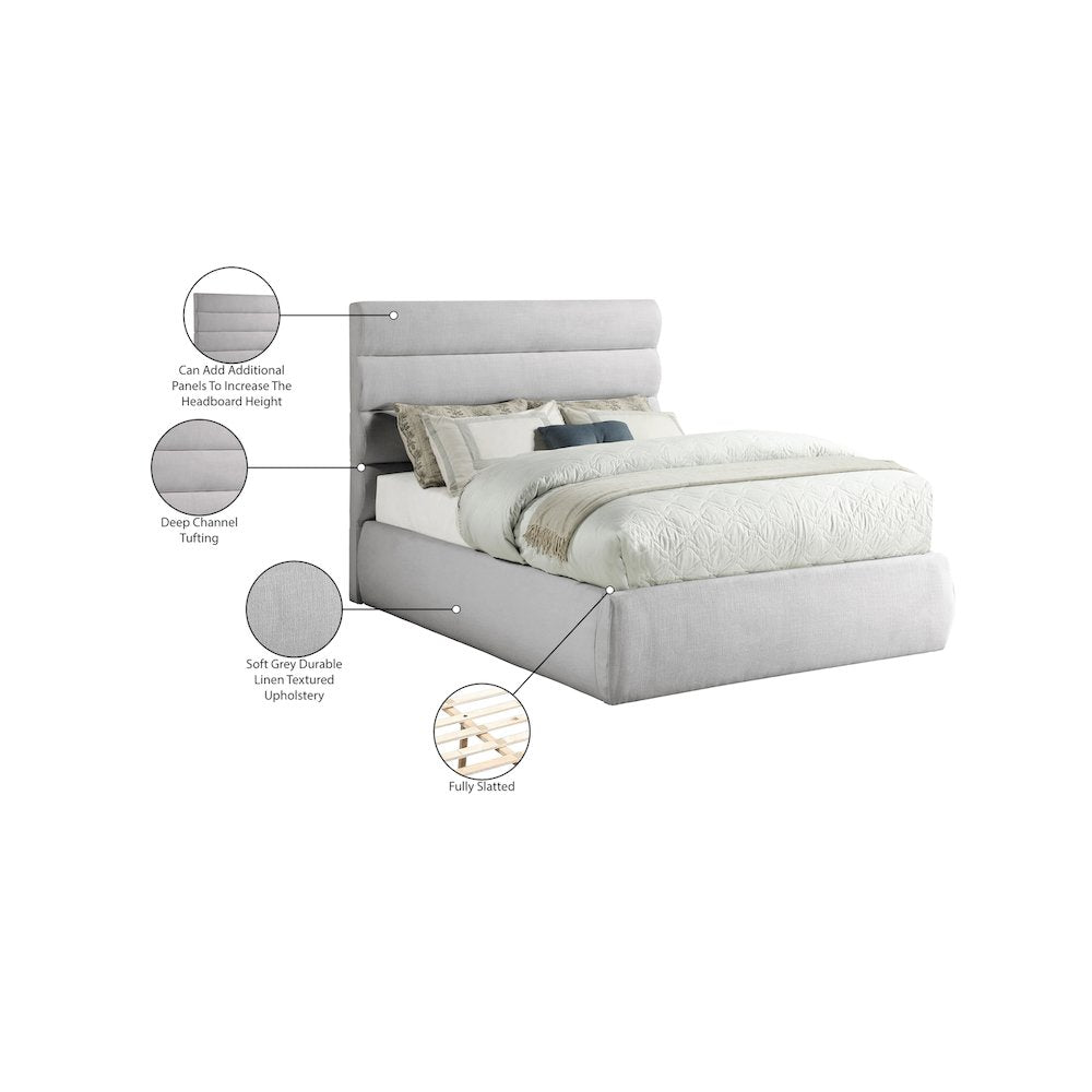 Adam Grey Linen Textured Fabric Full Bed