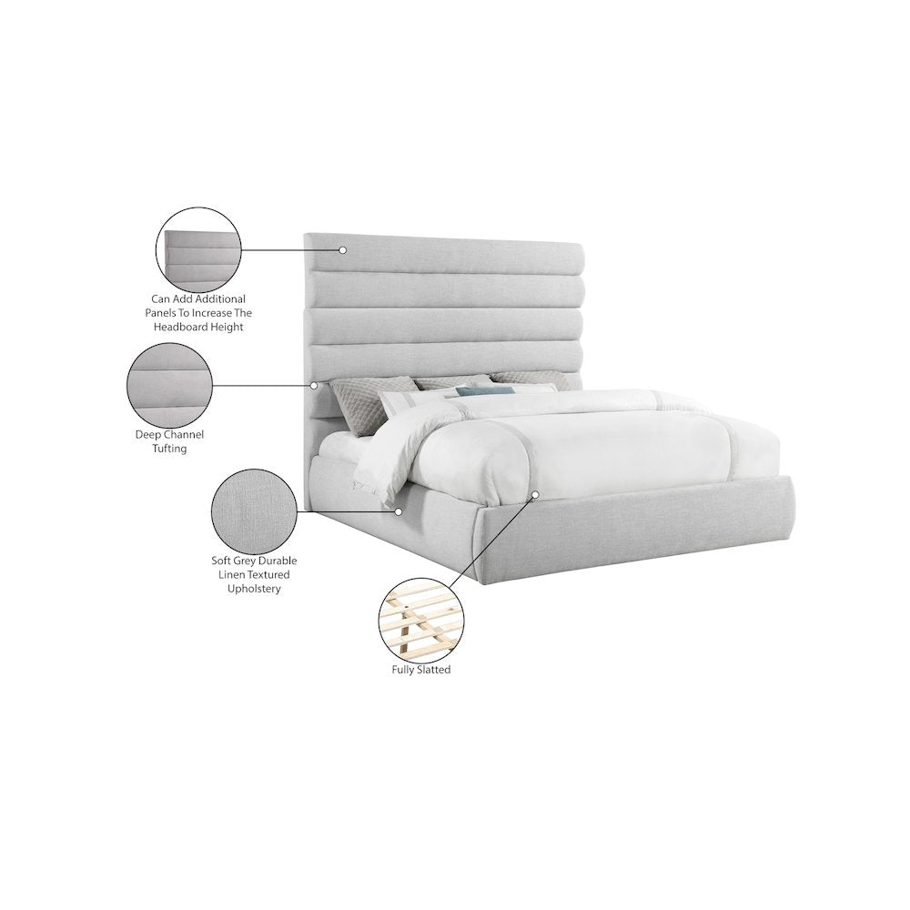 Adam Grey Linen Textured Fabric King Bed