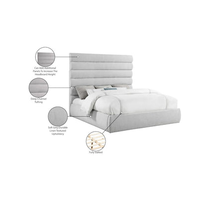 Adam Grey Linen Textured Fabric King Bed