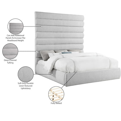 Adam Grey Linen Textured Fabric King Bed