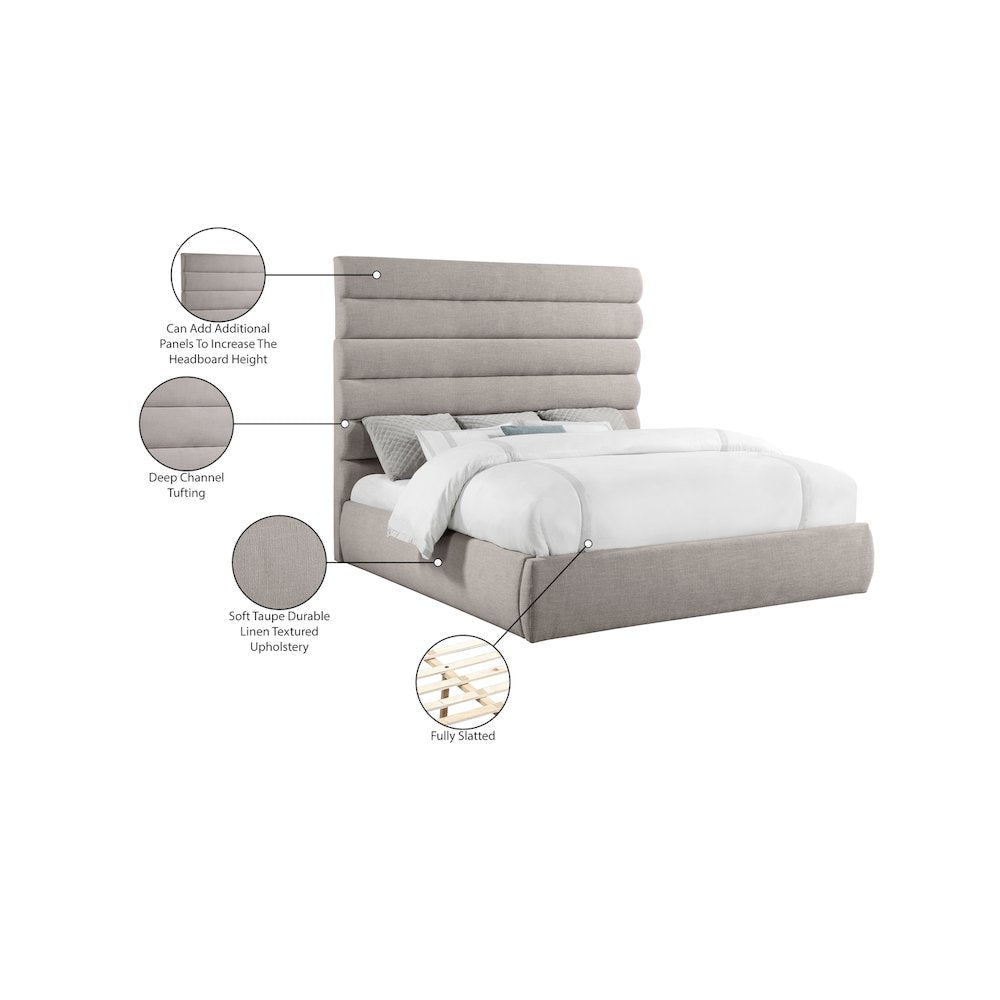 Adam Taupe Linen Textured Fabric King Bed