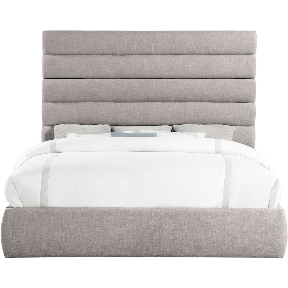 Adam Taupe Linen Textured Fabric King Bed