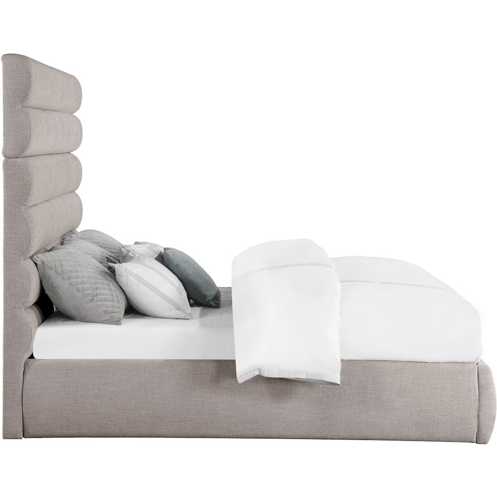 Adam Taupe Linen Textured Fabric King Bed