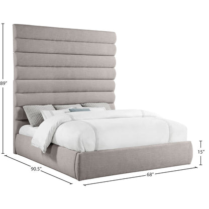 Adam Taupe Linen Textured Fabric King Bed