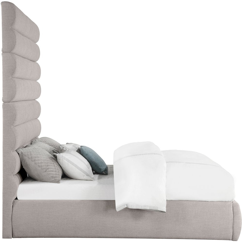 Adam Taupe Linen Textured Fabric King Bed