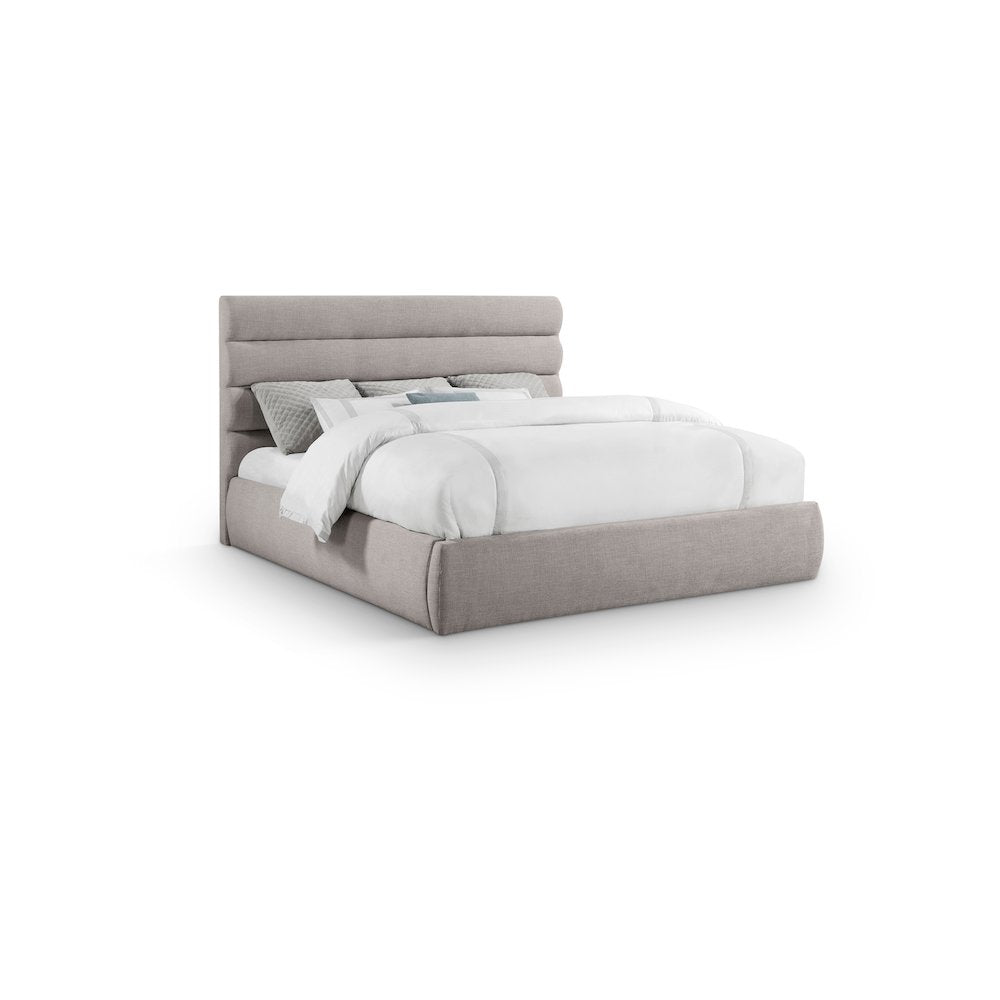 Adam Taupe Linen Textured Fabric King Bed