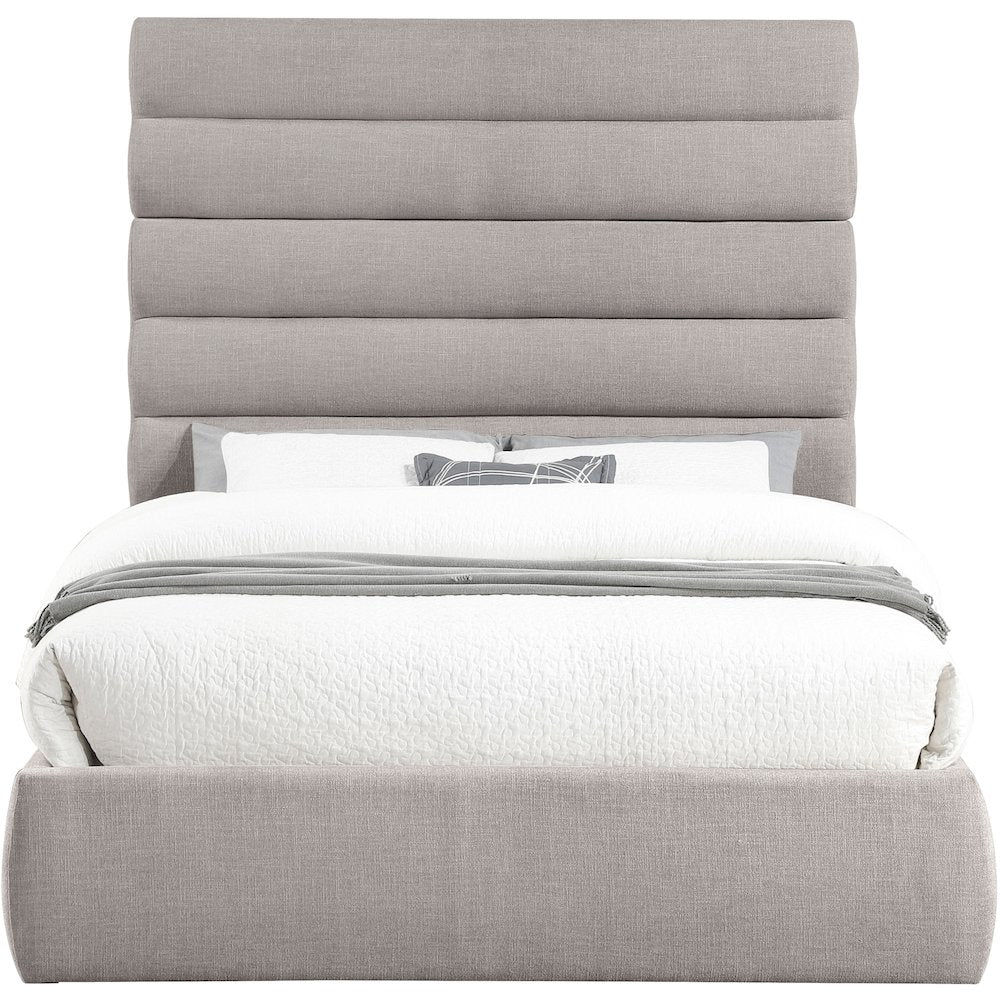 Adam Taupe Linen Textured Fabric Queen Bed