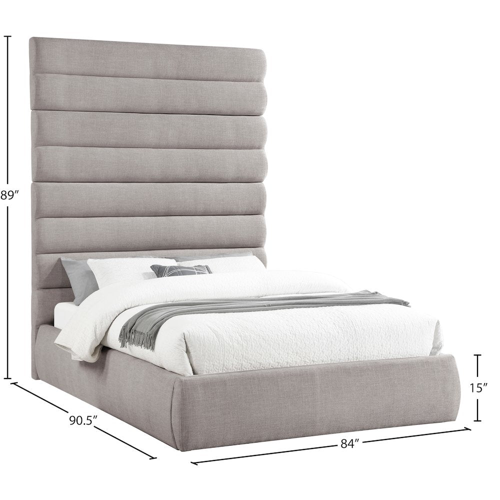 Adam Taupe Linen Textured Fabric Queen Bed