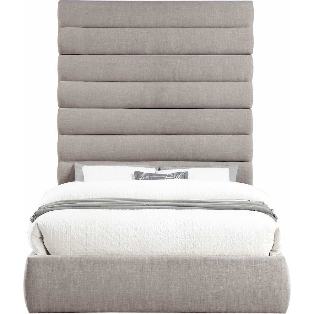 Adam Taupe Linen Textured Fabric Queen Bed