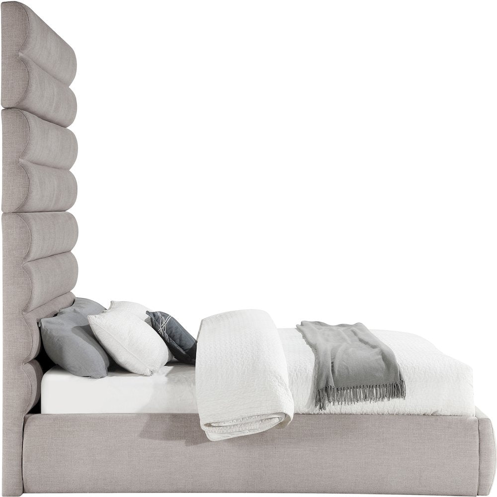 Adam Taupe Linen Textured Fabric Queen Bed
