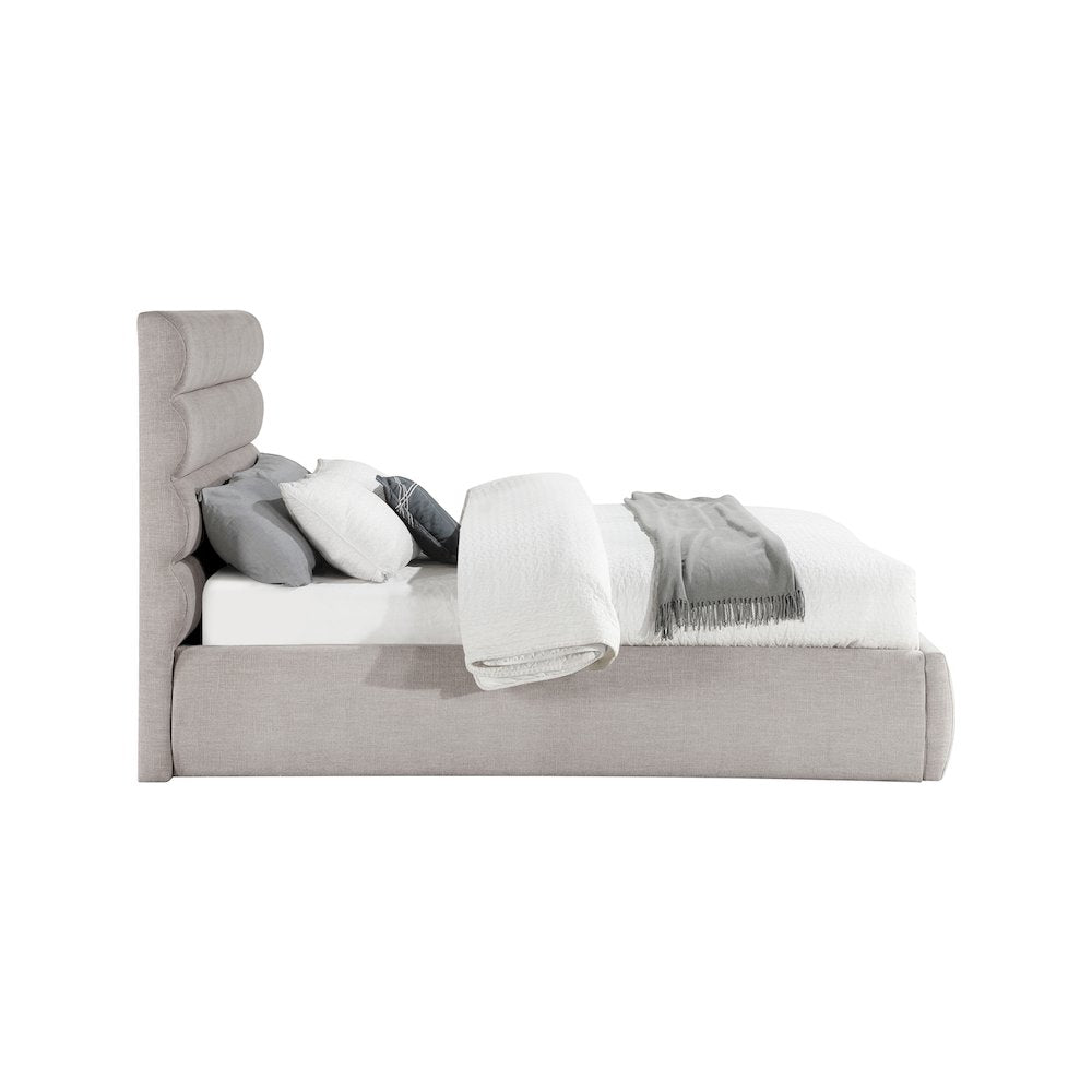 Adam Taupe Linen Textured Fabric Queen Bed