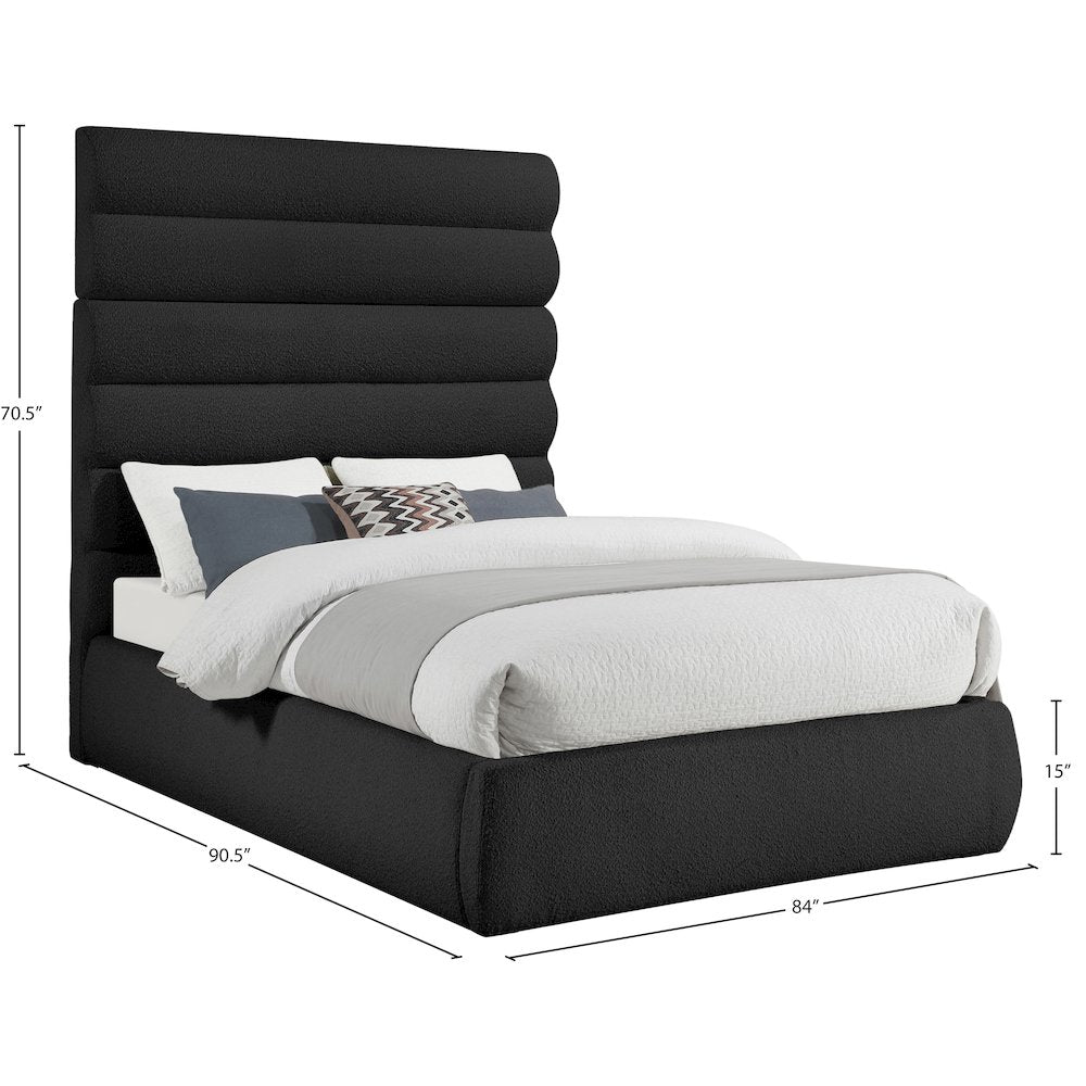 Adam Black Boucle Fabric King Bed