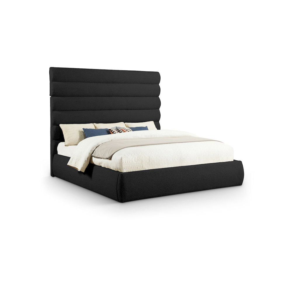 Adam Black Boucle Fabric King Bed