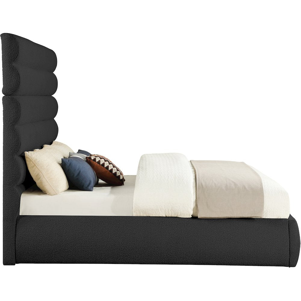 Adam Black Boucle Fabric King Bed