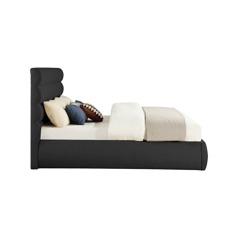 Adam Black Boucle Fabric King Bed