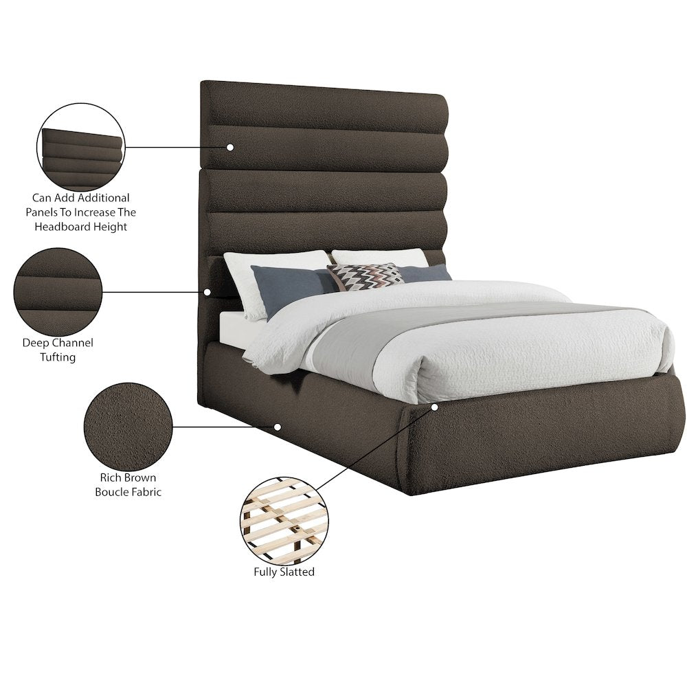 Adam Brown Boucle Fabric Queen Bed