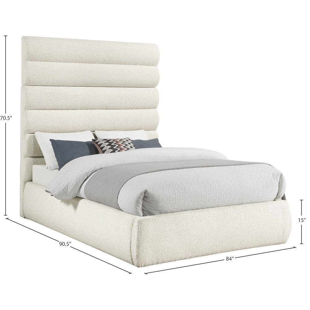 Adam Cream Boucle Fabric Queen Bed