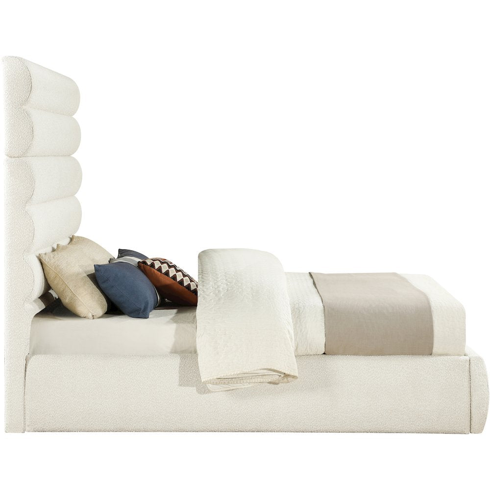 Adam Cream Boucle Fabric Queen Bed