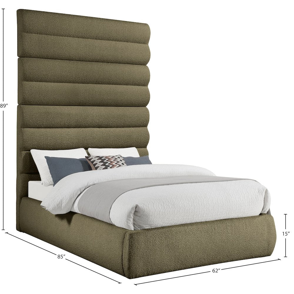 Adam Olive Boucle Fabric Full Bed