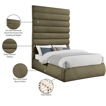 Adam Olive Boucle Fabric Full Bed