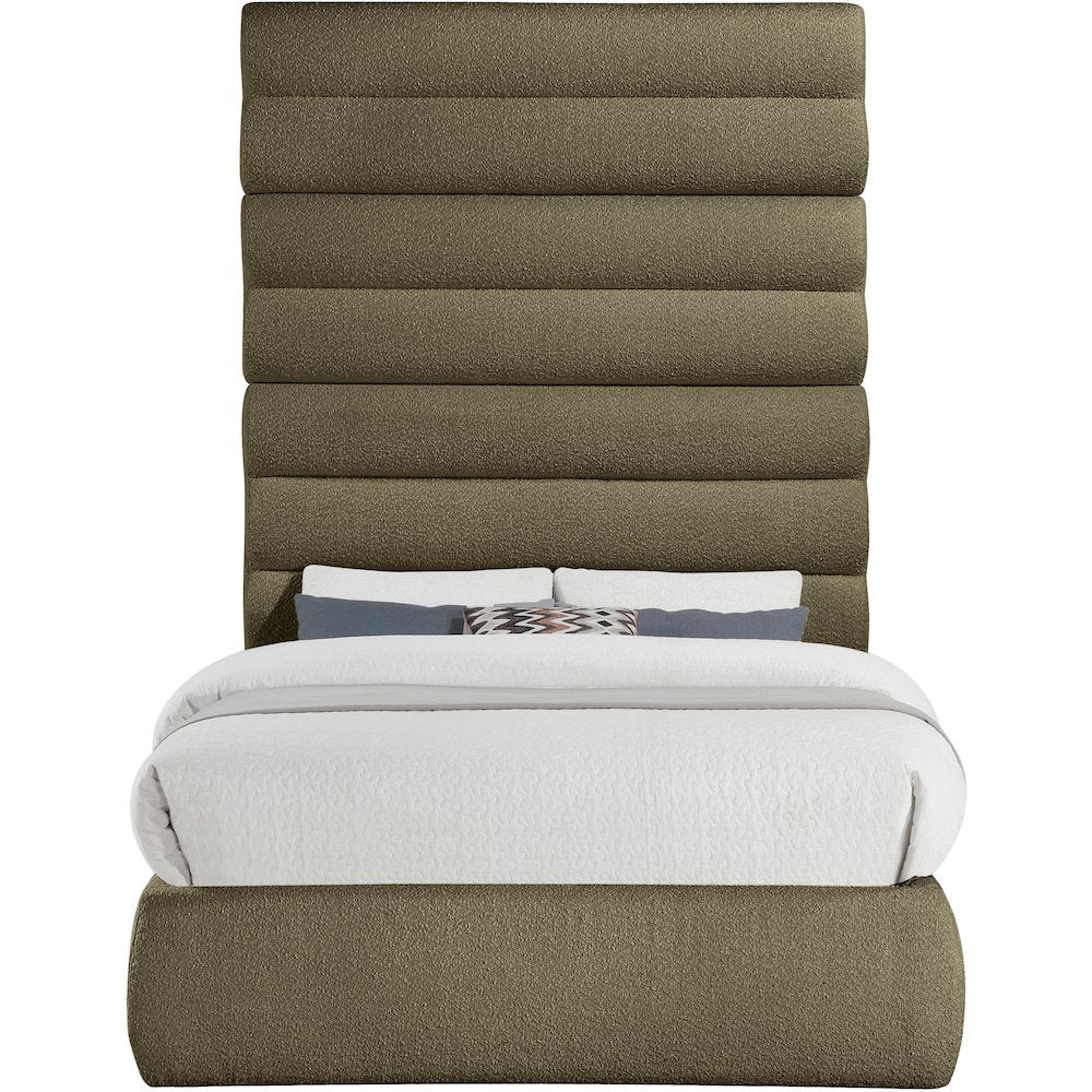 Adam Olive Boucle Fabric Full Bed
