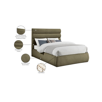 Adam Olive Boucle Fabric Full Bed