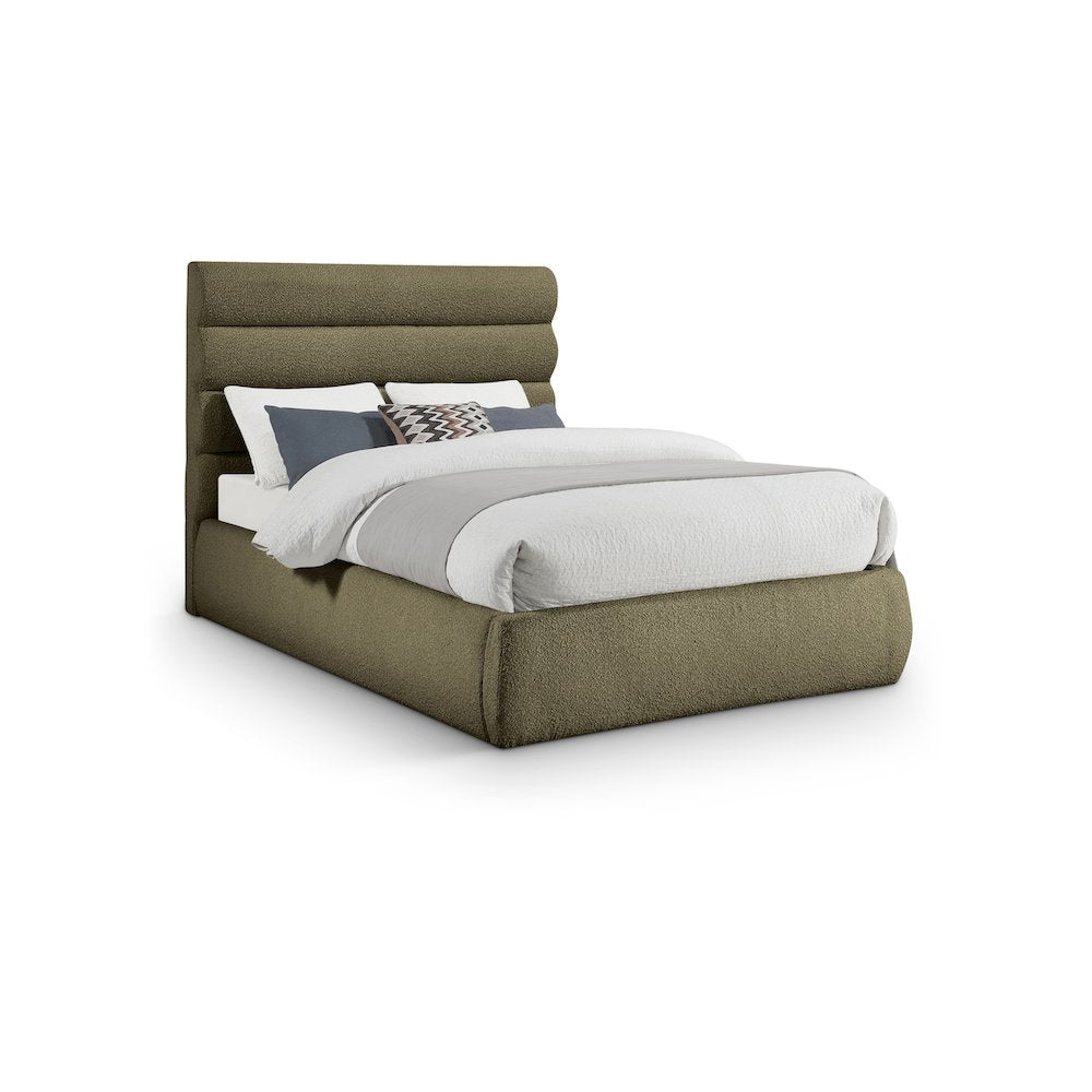 Adam Olive Boucle Fabric Full Bed
