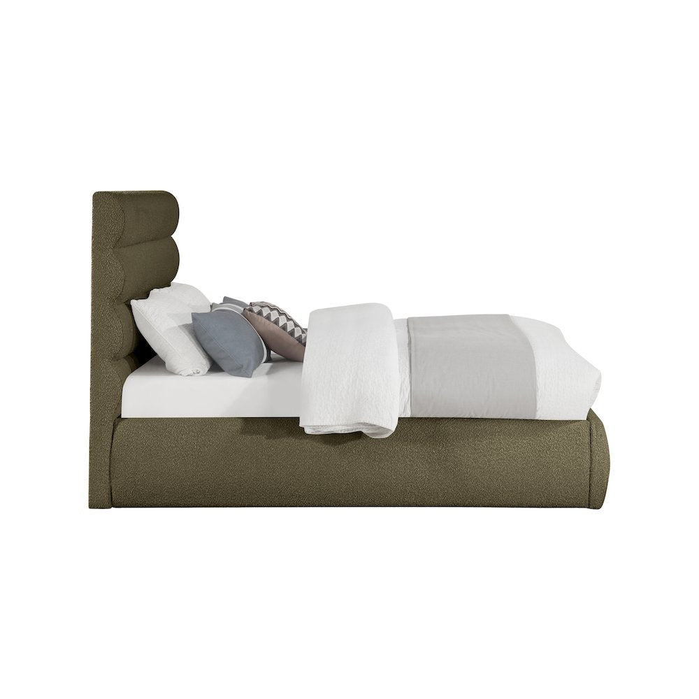 Adam Olive Boucle Fabric Full Bed