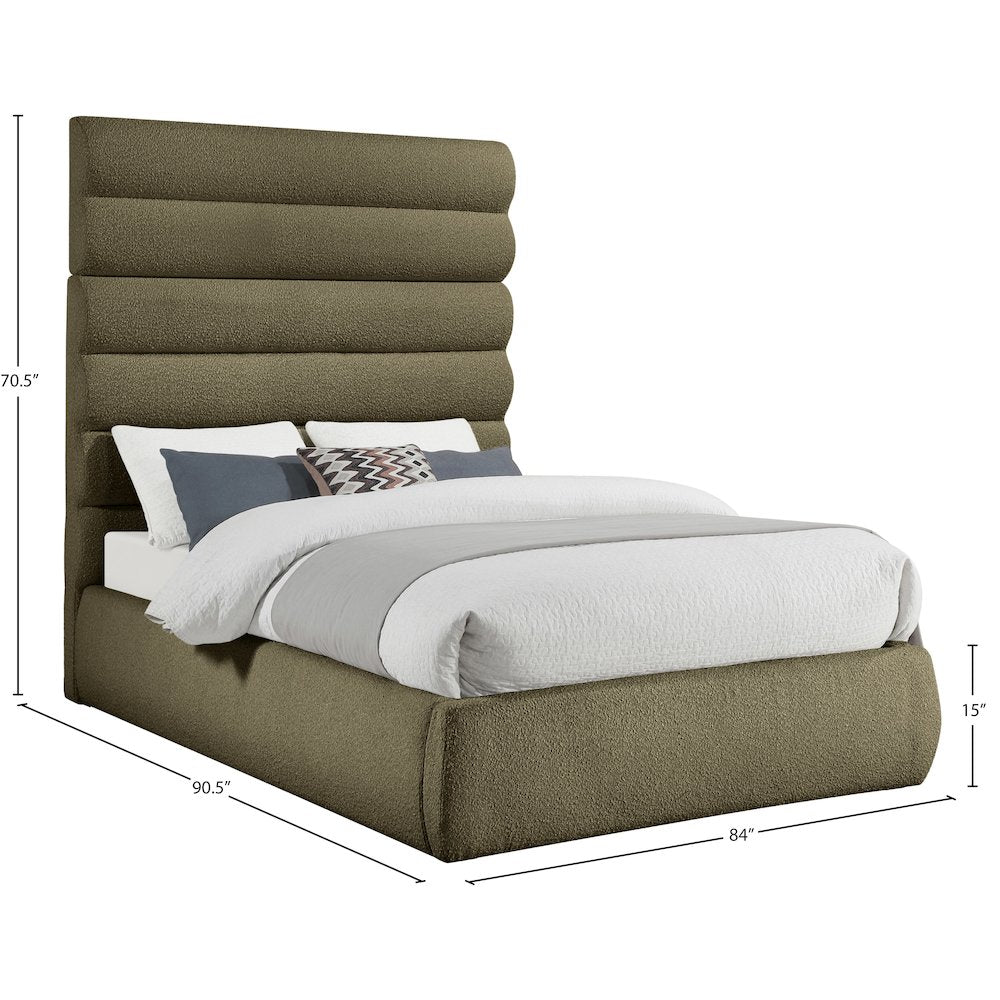 Adam Olive Boucle Fabric King Bed