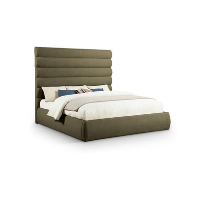 Adam Olive Boucle Fabric King Bed