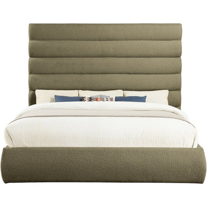 Adam Olive Boucle Fabric King Bed