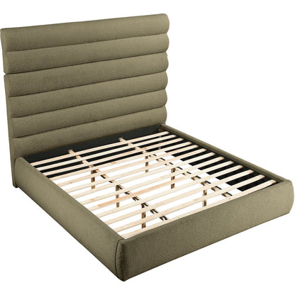 Adam Olive Boucle Fabric King Bed