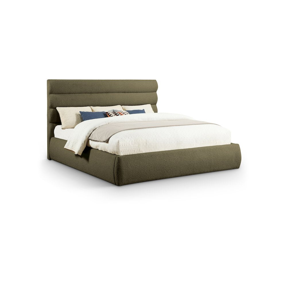 Adam Olive Boucle Fabric King Bed