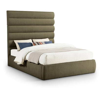 Adam Olive Boucle Fabric Queen Bed