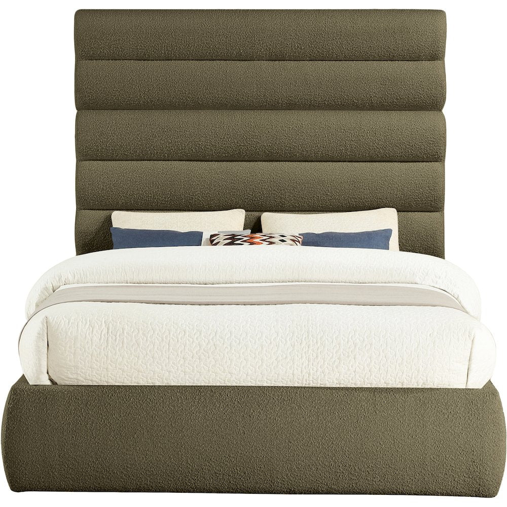 Adam Olive Boucle Fabric Queen Bed