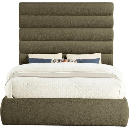 Adam Olive Boucle Fabric Queen Bed