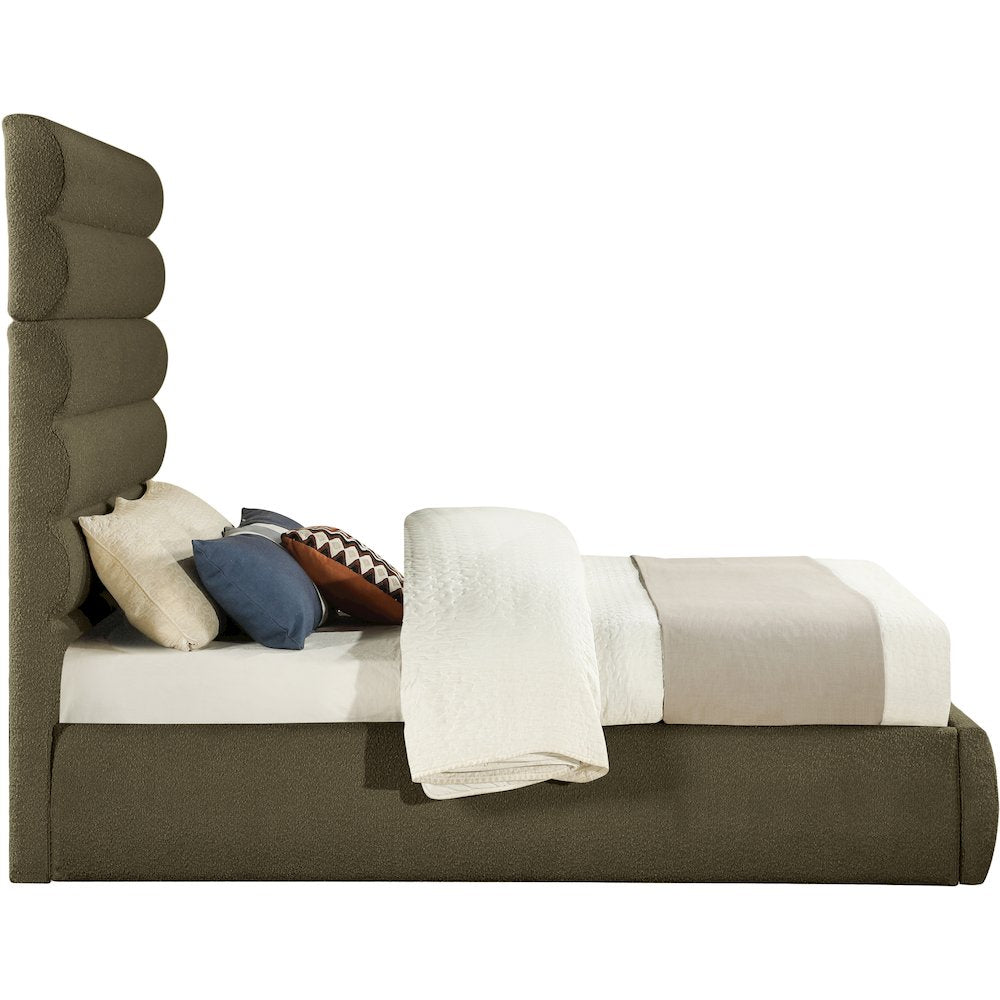 Adam Olive Boucle Fabric Queen Bed