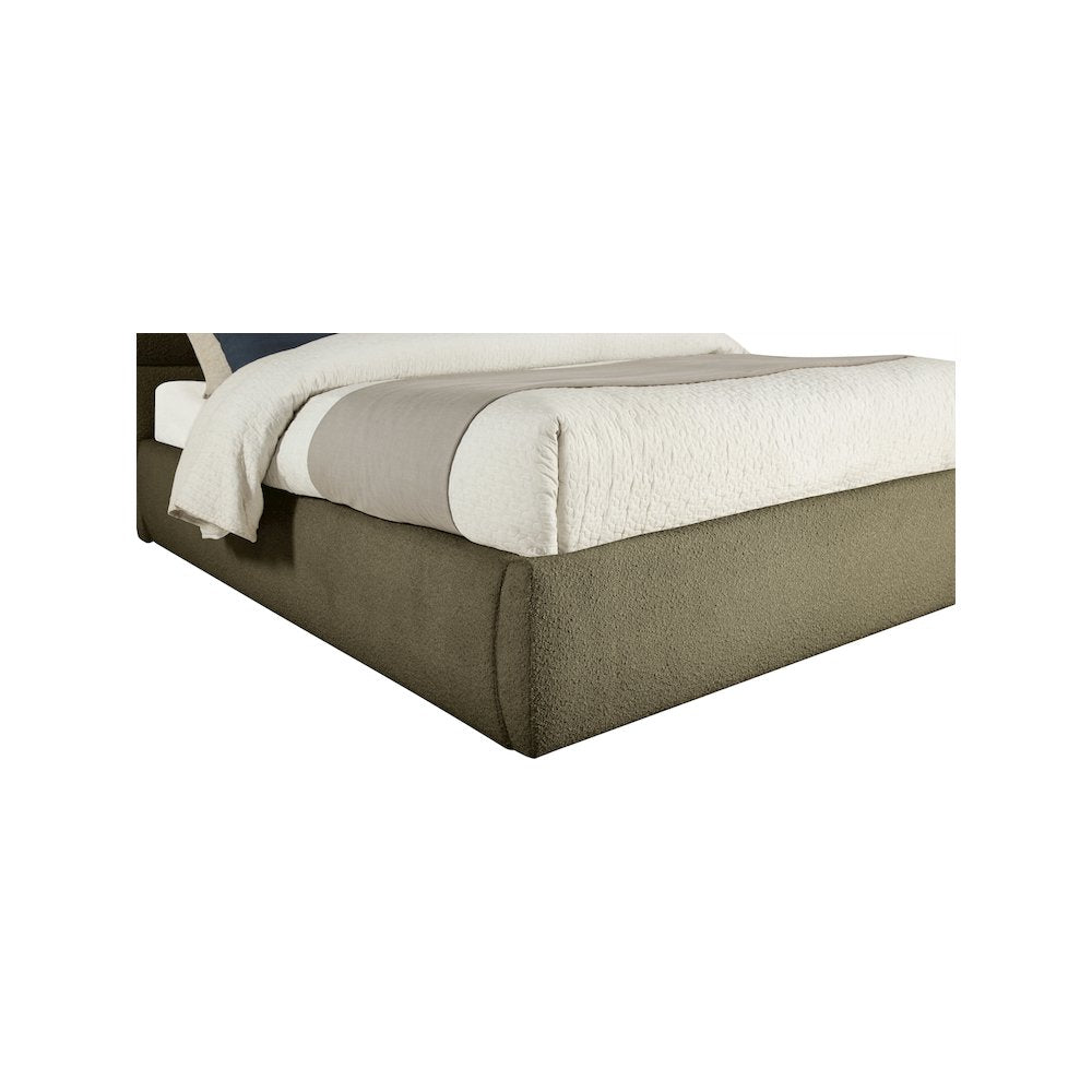 Adam Olive Boucle Fabric Queen Bed