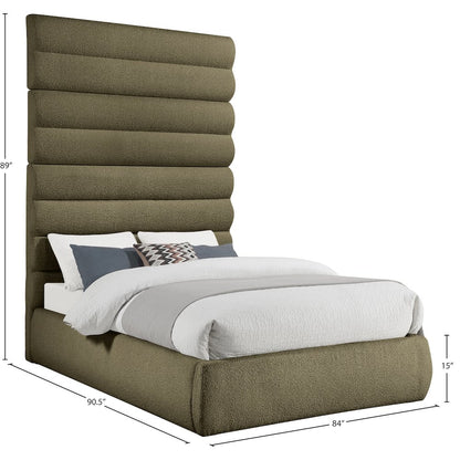 Adam Olive Boucle Fabric Queen Bed