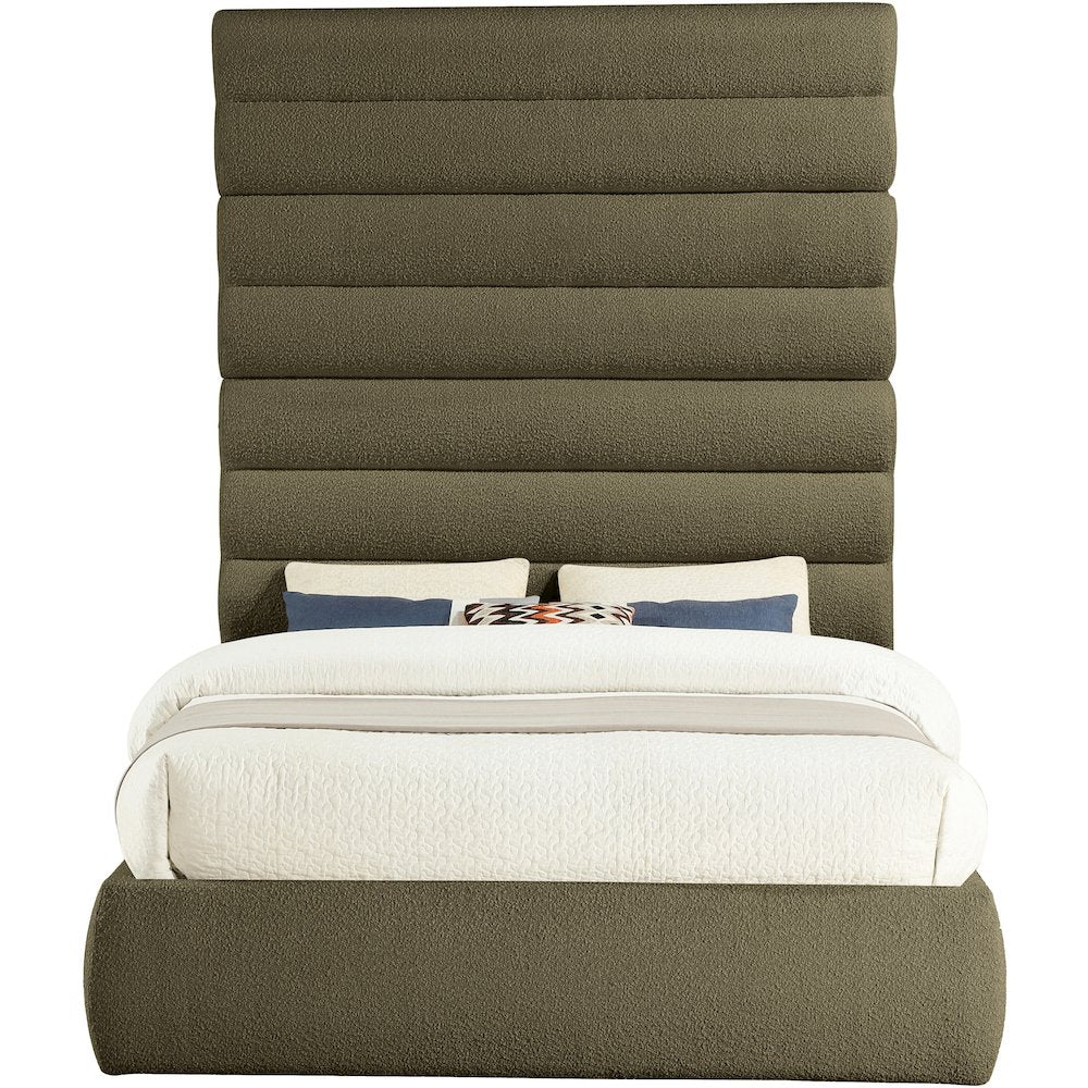 Adam Olive Boucle Fabric Queen Bed