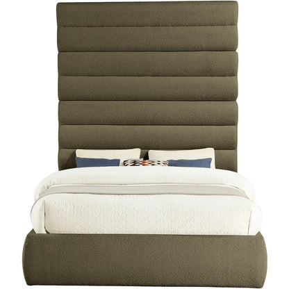 Adam Olive Boucle Fabric Queen Bed