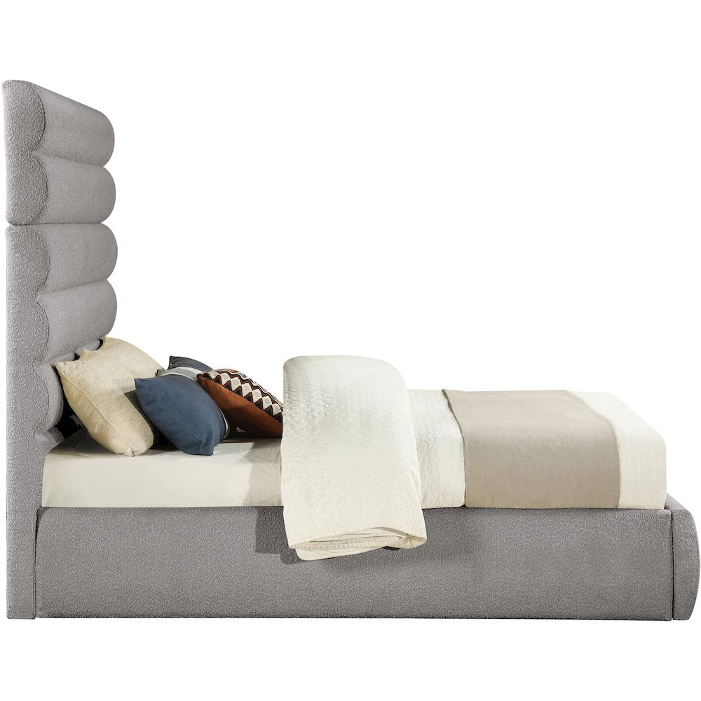 Adam Taupe Boucle Fabric Queen Bed