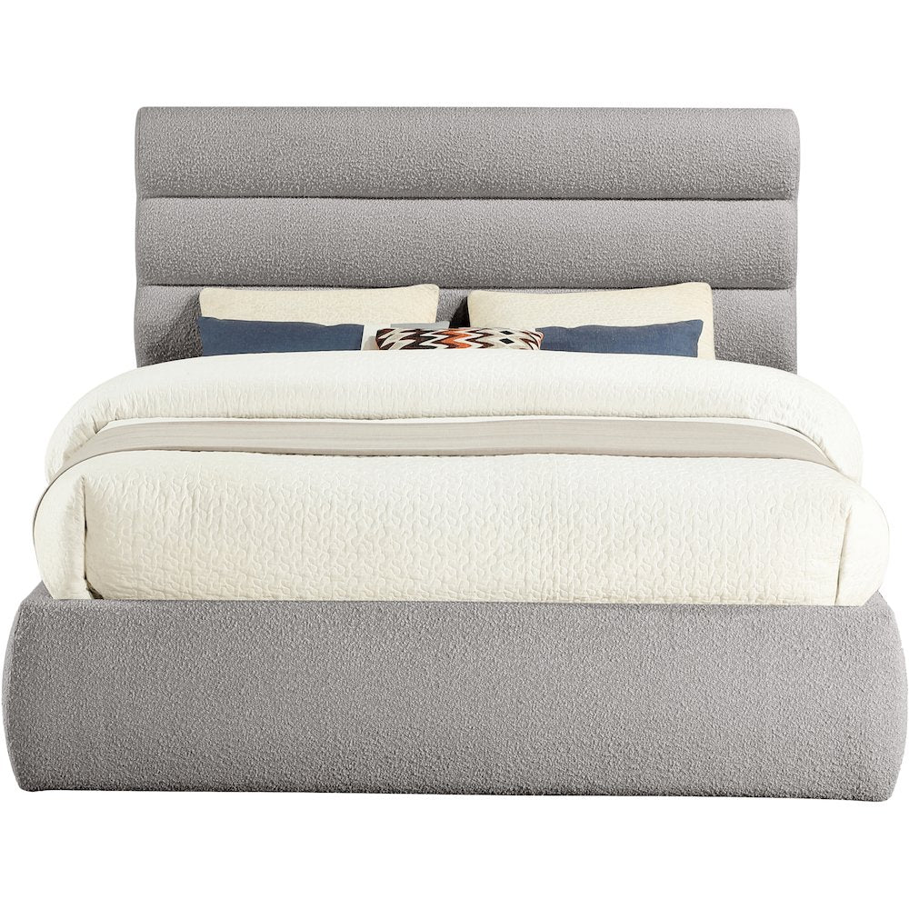 Adam Taupe Boucle Fabric Queen Bed