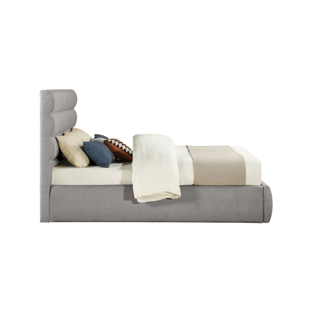 Adam Taupe Boucle Fabric Queen Bed